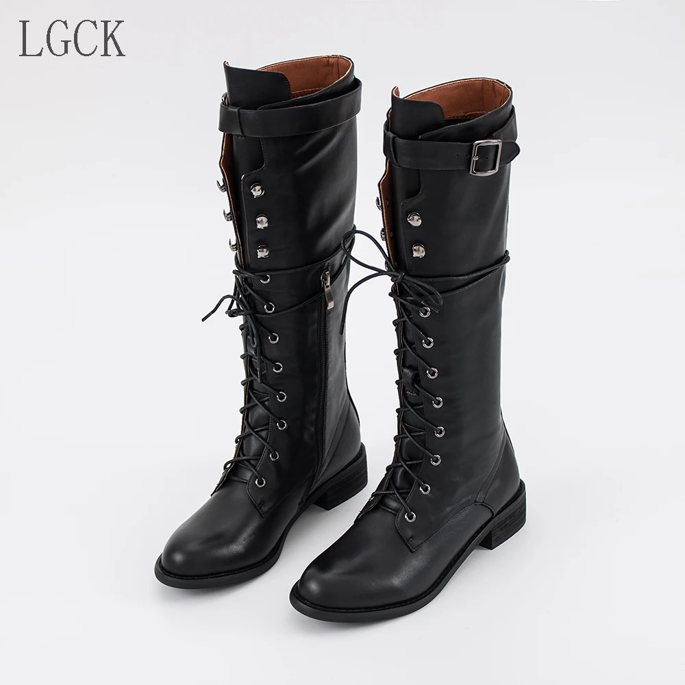 Женские сапоги до колена на застежке молнии из лакированной кожи размеры 34