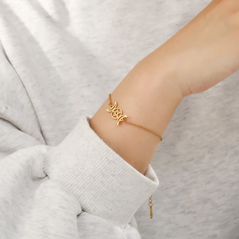 Skyrim браслеты богини на руку для женщин пентаграмма из нержавеющей стали Moon Wicca