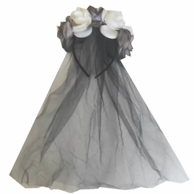 Doki Toy 2021 Новинка черные и белые розы пряжа для платья обруч волос Пряжка Хэллоуина