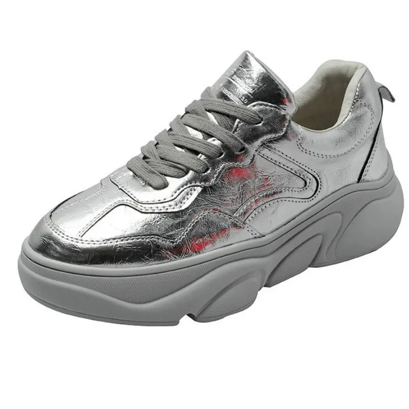 Женские кроссовки с зеркальной поверхностью удобная повседневная легкая обувь