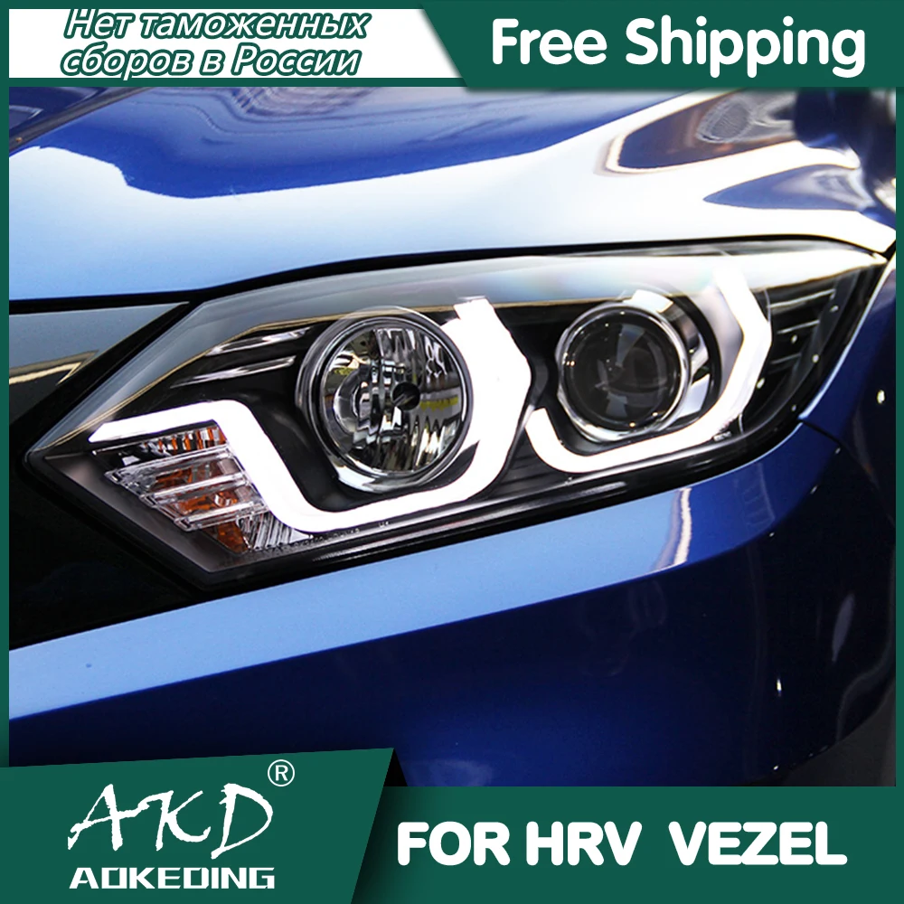 

AKD Head Lamp for HRV LED Headlight 2014-2019 Headlights HRV Vezel DRL Turn Signal High Beam Angel Eye Projector Lens