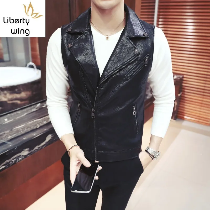 Мотоциклетные жилеты мужские осенние короткие корейские облегающие на молнии с
