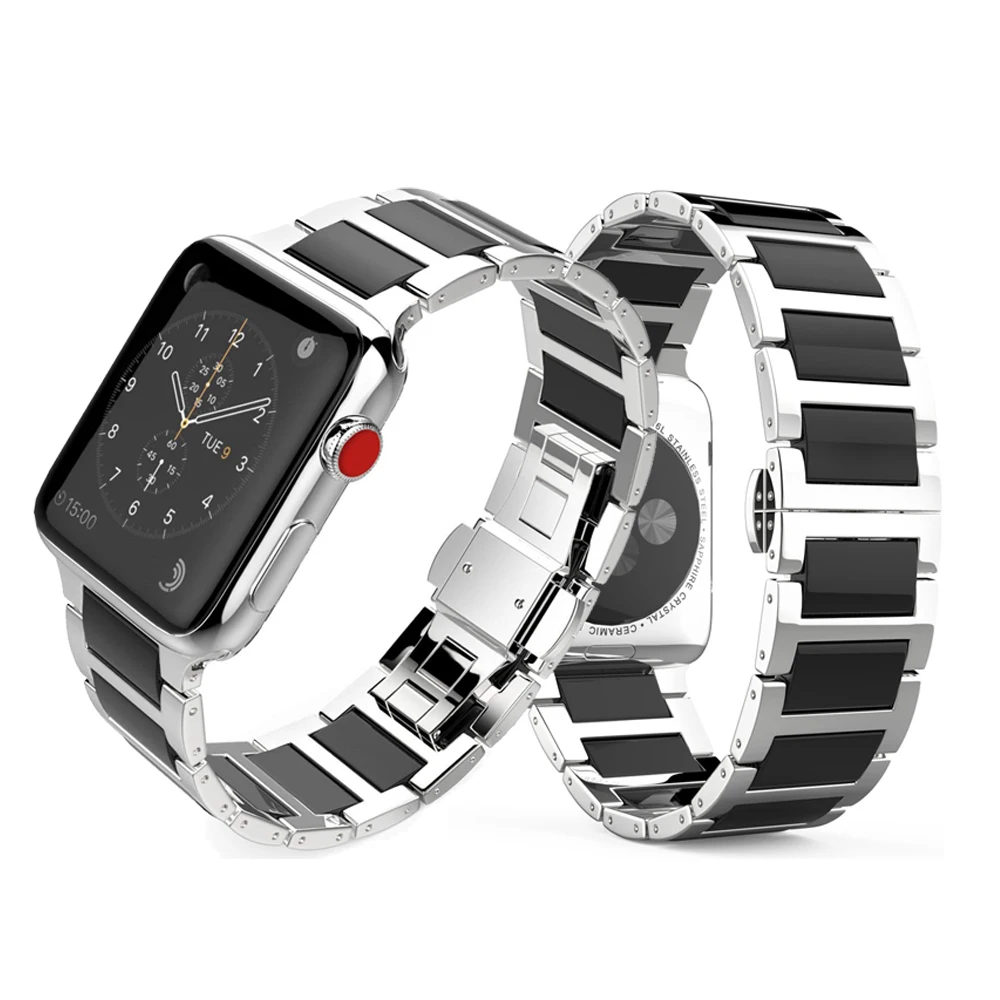 Браслет из нержавеющей стали для Apple watch band 44 мм 40 металлический керамический