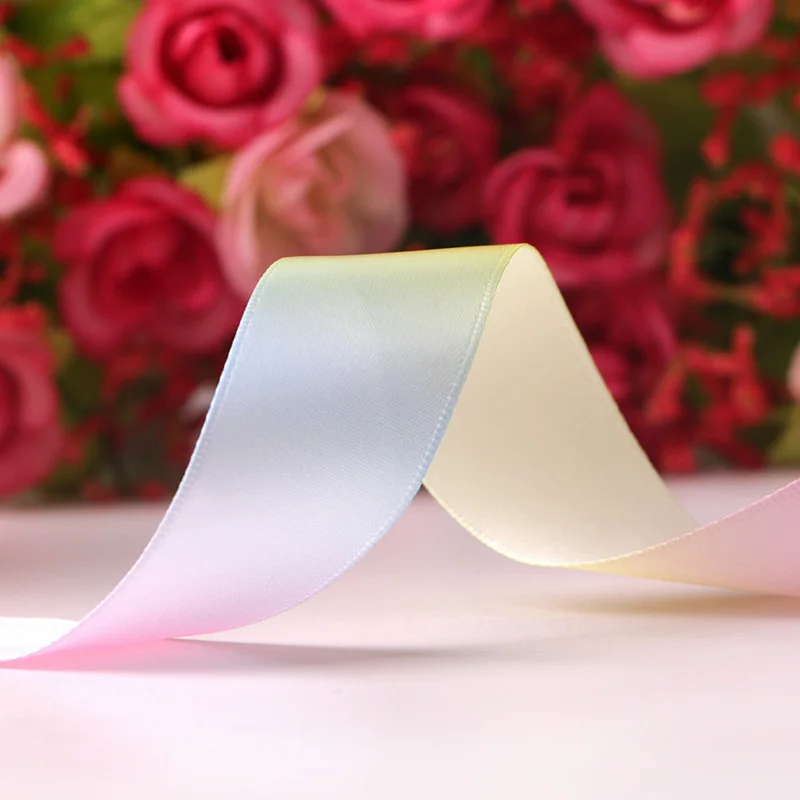 50 ярдов/рулон 9 75 мм светло радужные цветные ленты из полиэфирного атласа для