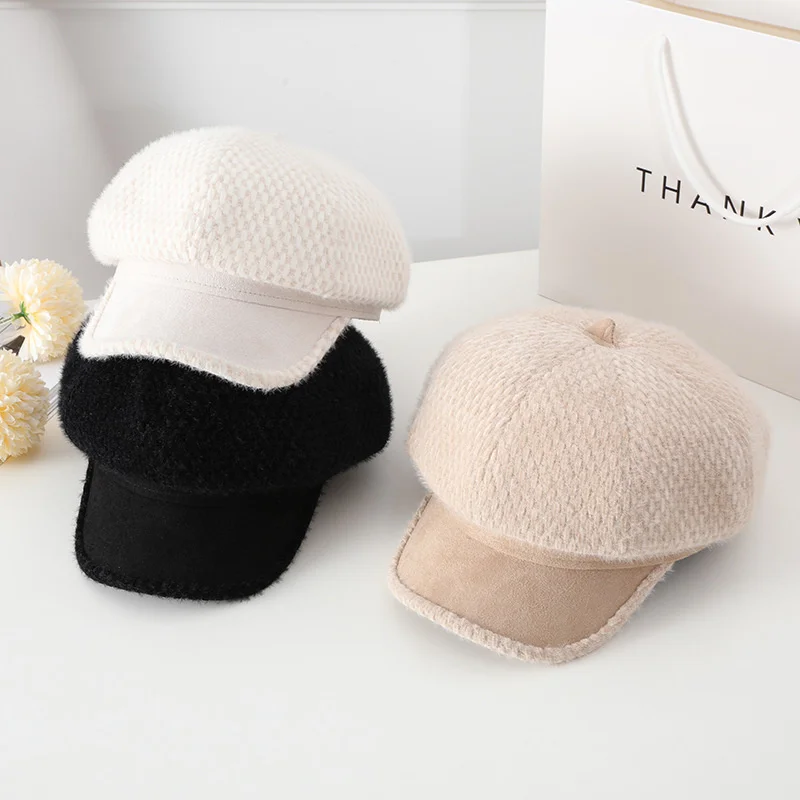 

Foux Beret Hats Women Autumn Winter Spring Hair Sequins Pure Color Newsboy Caps Brimless Painter Adjustable Rope Korea Japanese