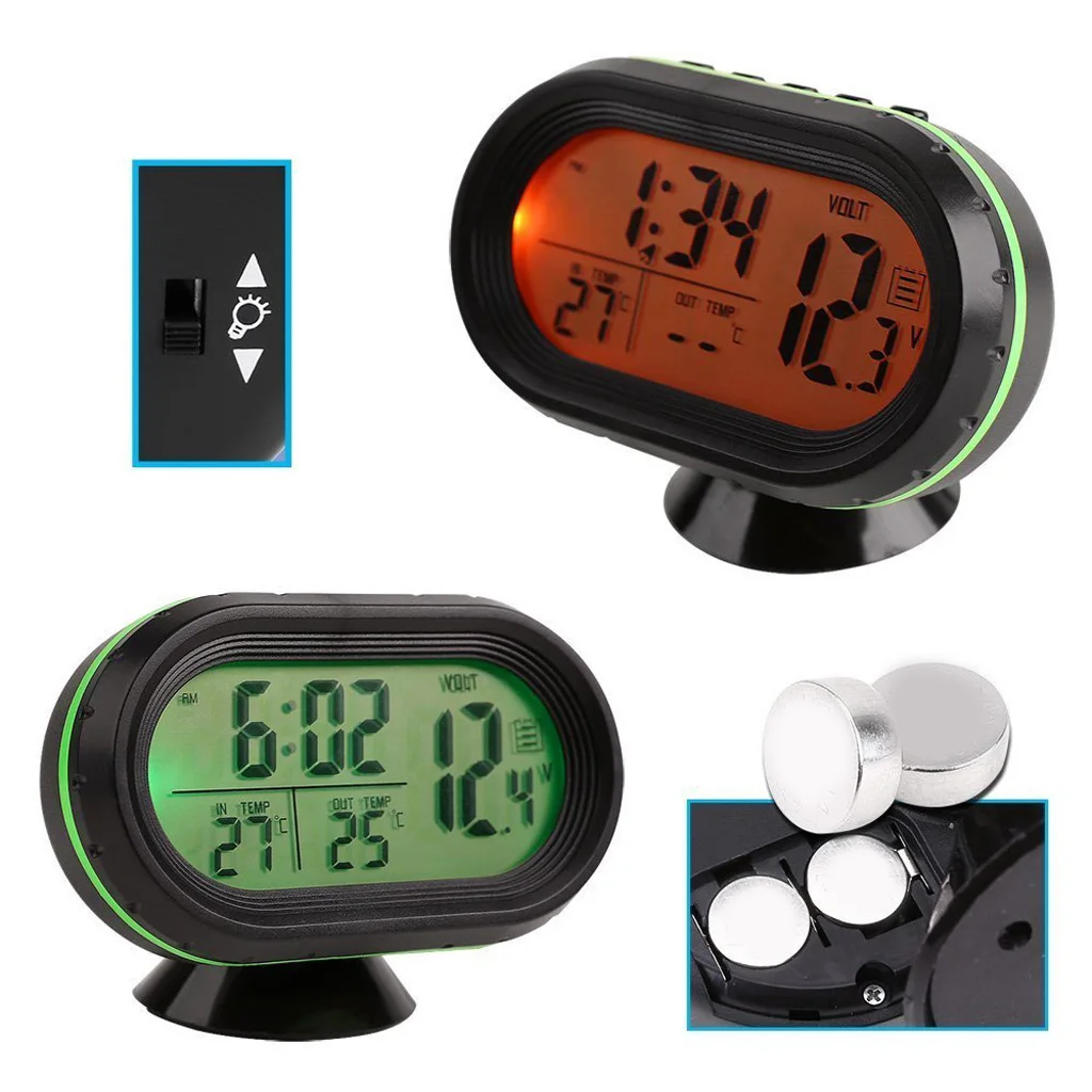 

4 In 1 Digital Car Thermometer Voltage Meter Luminous Clock Tester Detector LCD Monitor Back light with Freeze Alert