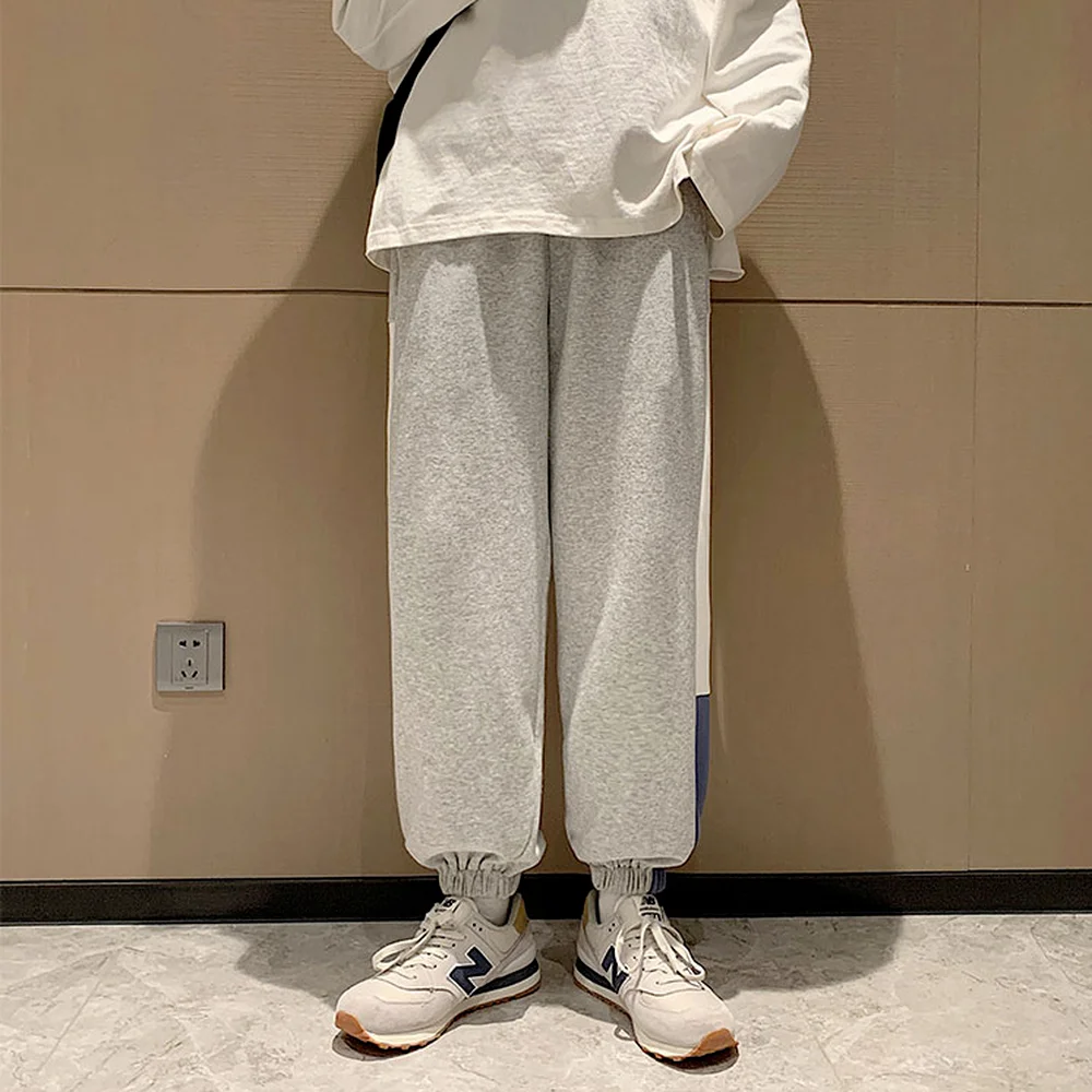 

Contrast Stitching Sweatpants for Men 2021 Summer Casual Loose Elastic Feet Jogger Ankle-length Pants Harajuku Fashion Trousers