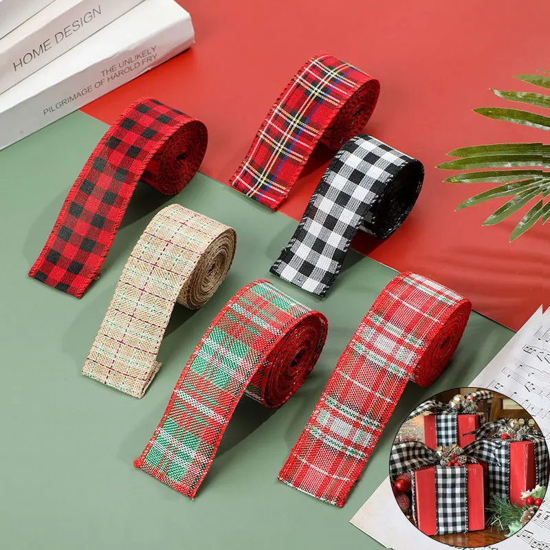 

6m/roll Christmas Ribbon Red Black Plaid Linen Ribbons Christmas Tree Bow Decorations for Home Xmas Gift Wrapping Ribbon Noel