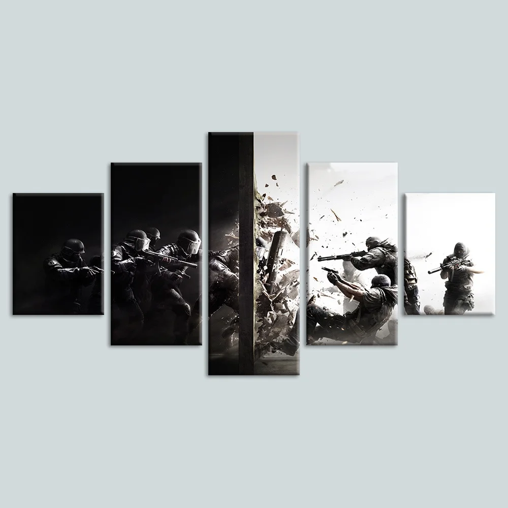 

Wall Art Canvas Print Painting Home Decor 5 Pcs Shooting Video Game Tom Clancy'S Rainbow Six Siege Pictures Modular Frame Poster