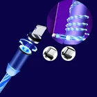 Кабель для зарядки USB-C, Micro USB, Lightning, 3 в 1, с магнитным разъемом, светодиодной подсветкой, для Samsung S8, S9 Plus, A50, Android, Huawei P30, LG