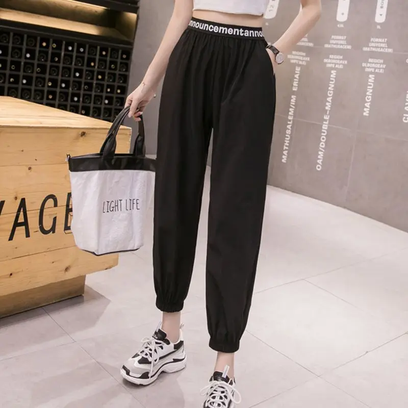 

Ladies Streetwear Fashion Thin Ankle-length Pants Loose Casual High Waist Women Harem Pants Women Trousers W3