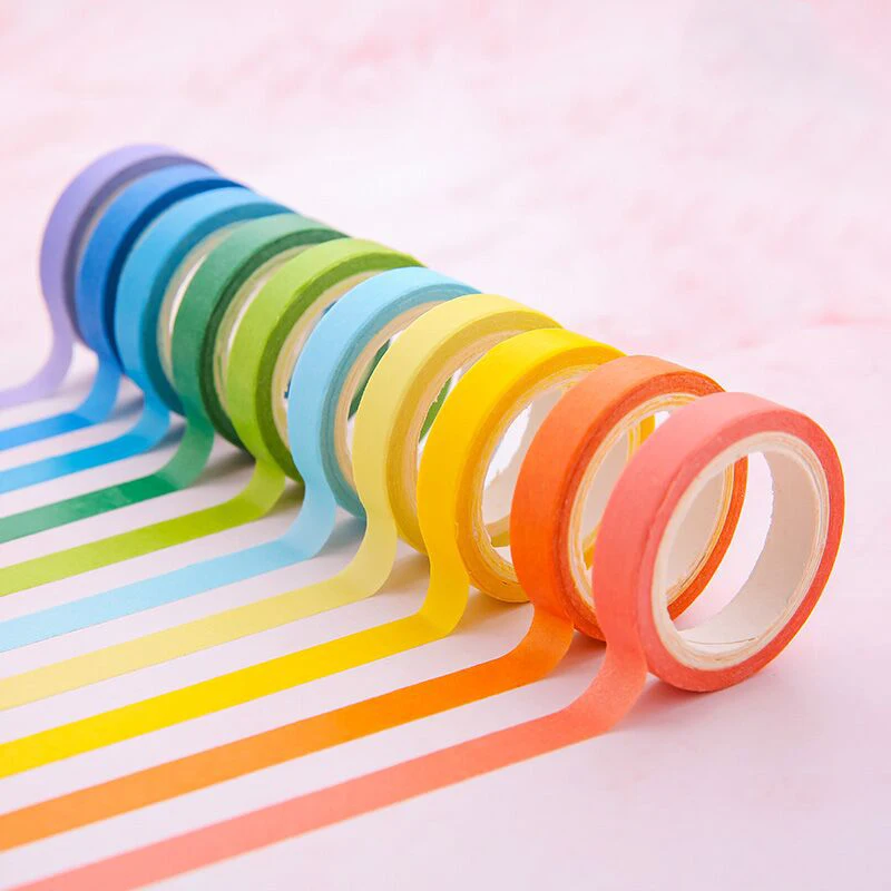

10 Pcs Cute Candy Color Rainbow Tearable Tape Washi tape set can write DIY diary decoration tape Scrapbooking Decorative