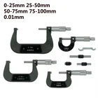 Верньерный Калибр 0-25 мм25-50 мм50-75 мм75-100 мм 0,01 мм, метрический Калибр для измерительных инструментов, синий и зеленый, 1 шт.