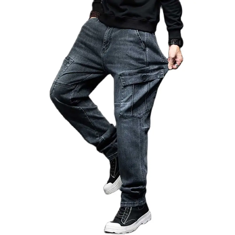 New Fashion Cargo Jeans Pants Men Casual Denim Pants Loose Baggy Plus Size Trousers Streetwear Hiphop Harem Jeans Men Clothing
