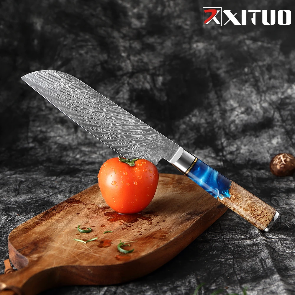 Нож сантоку XITUO VG10 из дамасской стали шеф повар кухонный инструмент с филе сырой