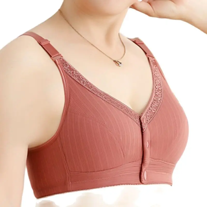 

Women Front Button Bralette Plus Size Adjustable Belt Top without Sponge Wireless Lingerie Underwear 8070e