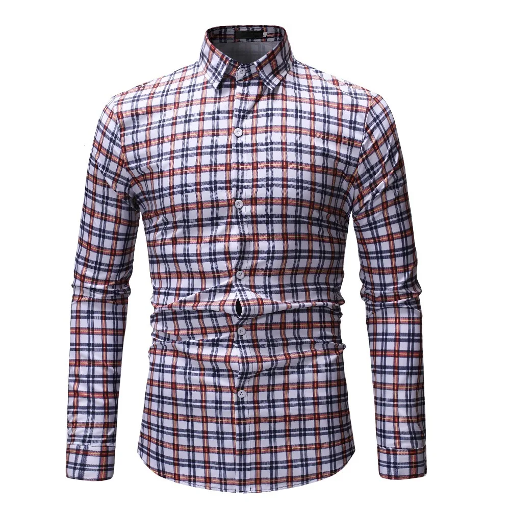 Новинка 2019 осенняя модная брендовая мужская одежда приталенная рубашка с