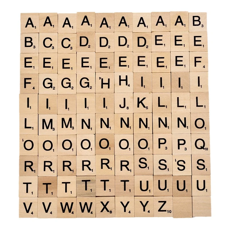 

100 Pcs Wood Tiles Letter Alphabet s Number Craft English Words MAZI888