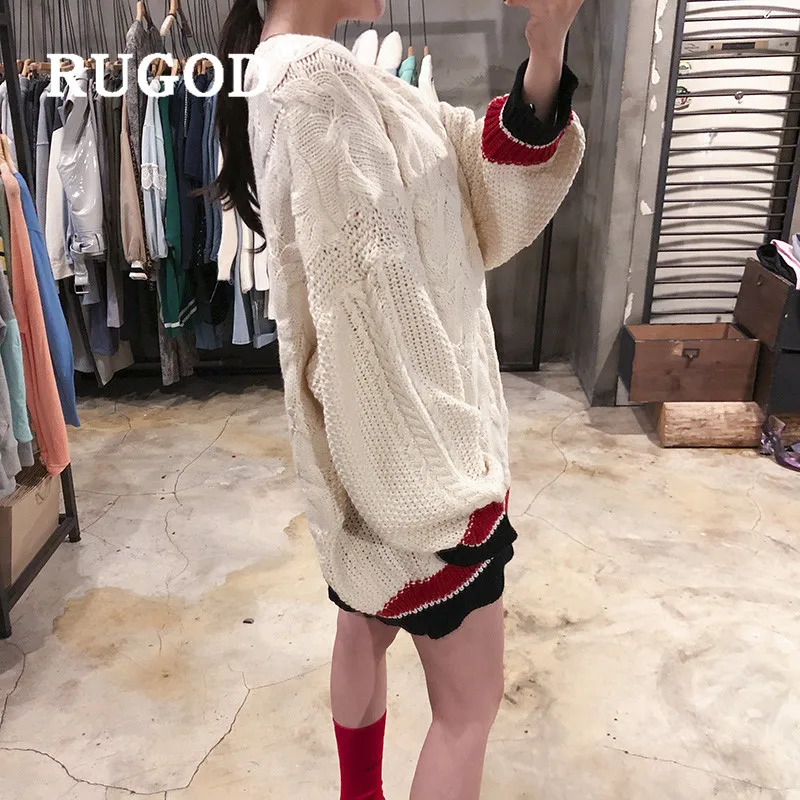 Женское платье-свитер с узором RUGOD Элегантное трикотажное платье в полоску