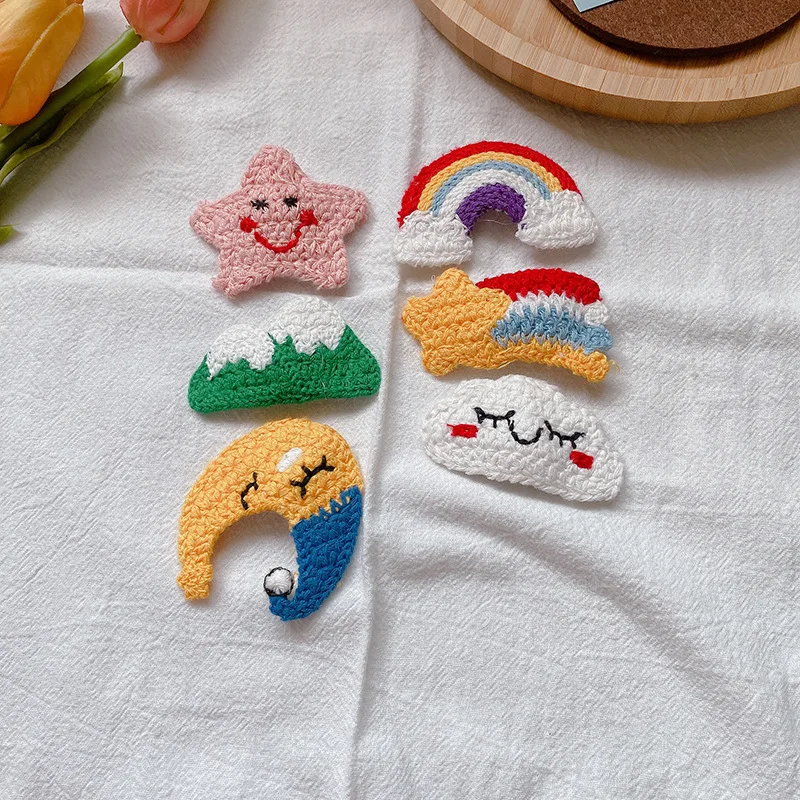 

2 шт., детские шерстяные заколки для волос, с радужными облаками