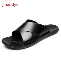 genuine leather shoes man beach slippers black brown men casual shoes non slip summer sandals for men outdoor sliders shoes