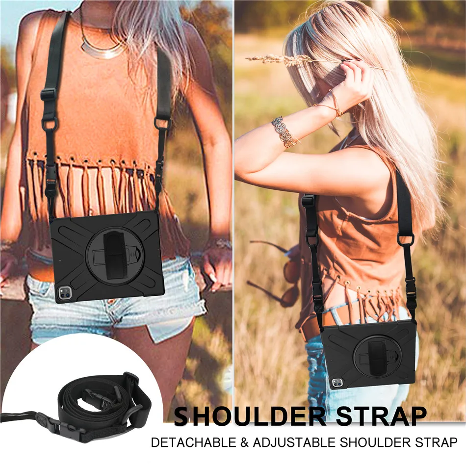 

For iPad Pro 12.9 4th Gen 2020 Heavy Duty Shockproof Protective Cover for iPad Pro 12.9 2018 w/360 Rotating Kickstand+Hand Strap