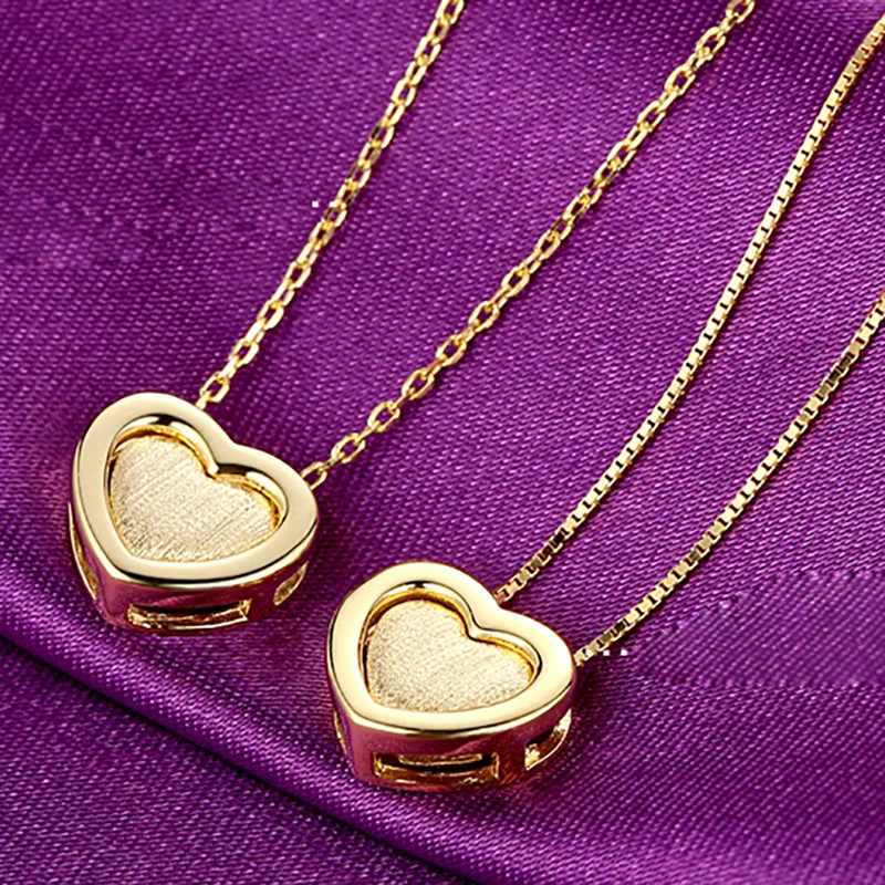 

High Quality 925 Sterling Silver Female Jewelry Necklace Cute Double Heart Shape 14K Gold Plated Pendant with Chain Lovers Gift