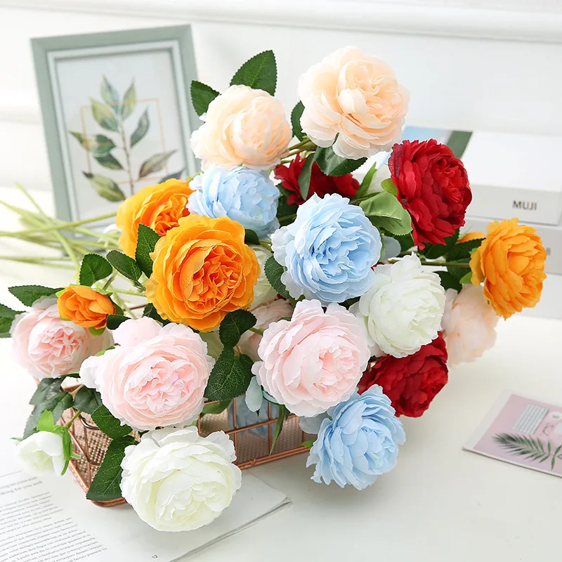 

2PCS Red Peony Artificial Flowers 60cm 3 Heads Wedding Bride Bouquet for Hotel Garden Home Decoration Cheap Fake Flowers