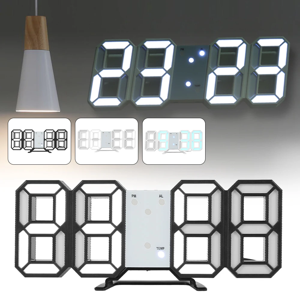 3D LED Wall Clock Modern Design Digital Table Alarm Nightlight Saat reloj de pared Watch For Home Living Room Decoration | Дом и сад
