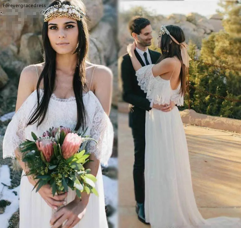 Новый дизайн богемное пляжное кружевное шифоновое свадебное платье длинное в