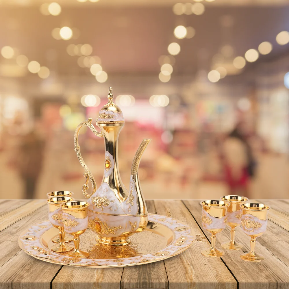 

1 Set of Decorative Cups Pot with Tray Wedding Adornment Gifts Golden