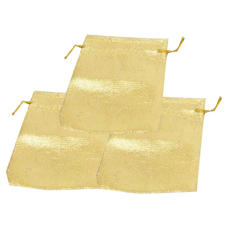 25Pcs Drawstring Non-Woven Fabric Voile Jewelry Favour Wedding Candy Gift Pouch Bags (Golden) | Дом и сад