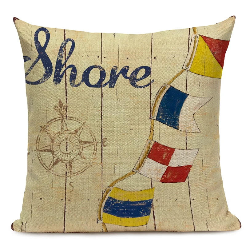 Decorative Cotton Retro Painting marine decoration Pillow Covers 45Cmx45Cm Square Replacement Printed Cushions Pillow Case