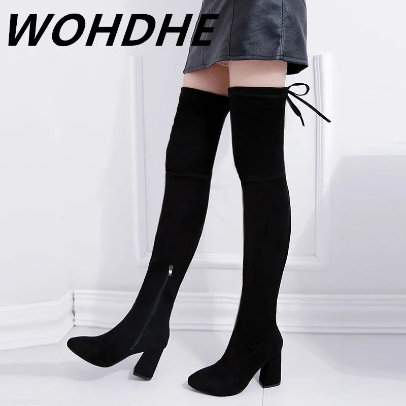 Женские Современные Сапоги WOHDHE лаконичные длинные сапоги выше колена на
