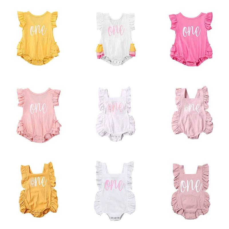 

Baby Girl Summer Romper Toddler Newborn Baby Girls A Letter Print Ruffles Sleeveless Rompers Jumpsuit Cotton Outfits Clothes
