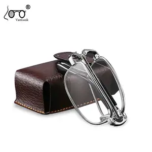 Складные очки для чтения для мужчин и женщин, металлическая прямоугольные солнцезащитные очки оправа, прозрачные линзы, очки для чтения с чехлом VANLOOK 2020