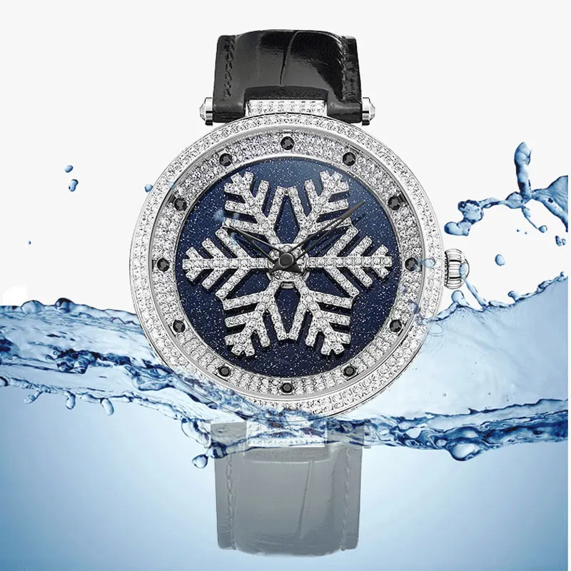 

New Davena Snowflake face ladies Watches White Gold Diamond Quartz Watch Women Large Dial Watch Leather Waterproof Clock fashion