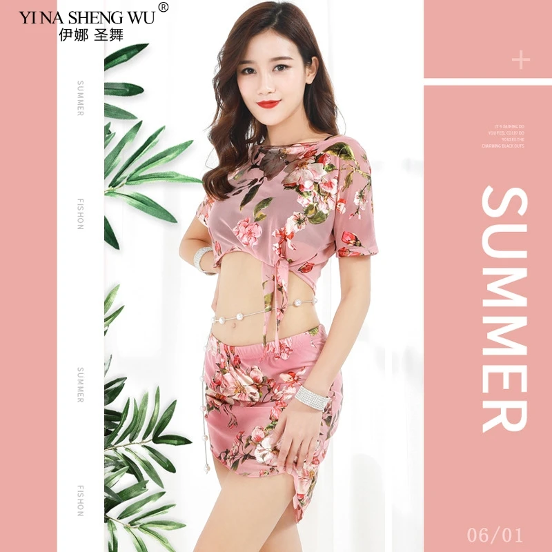 

Belly Dance Costume New Women Practice Suit Printing Flower Top+Skirt Oriental Dance Sexy BellyDancing Dress Performance Clothes