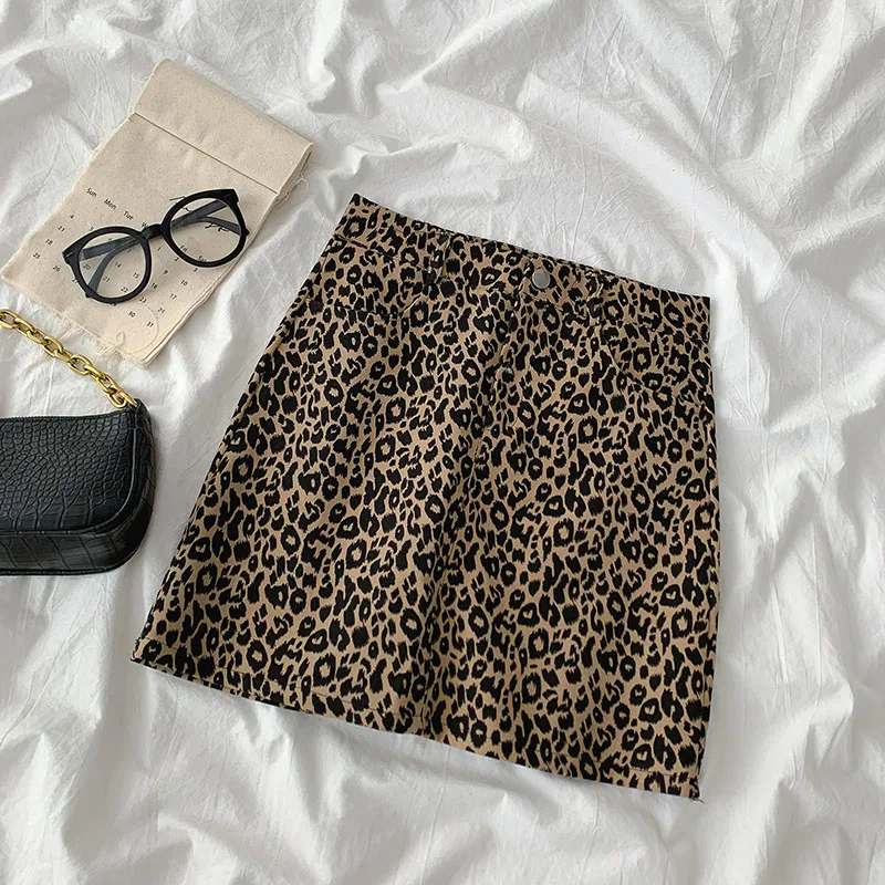 

Vintage Leopard Printed Mini Skirts Women Spring Autumn All Match High Waist Party Clubwear Sexy Pencil Skirt Lady Girls Saias