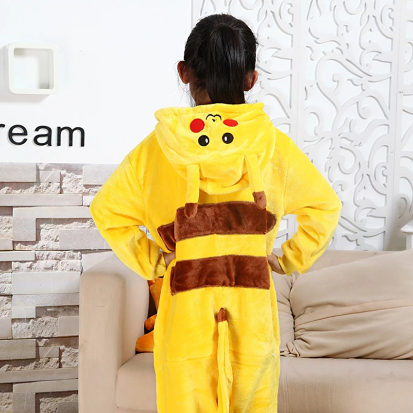 

Winter Flannel Soft Warm Yellow Kigurumi Pajamas Hooded Animal Cartoon Boys Pyjamas Onesie Pijamas for Girls Kids Sleepwear