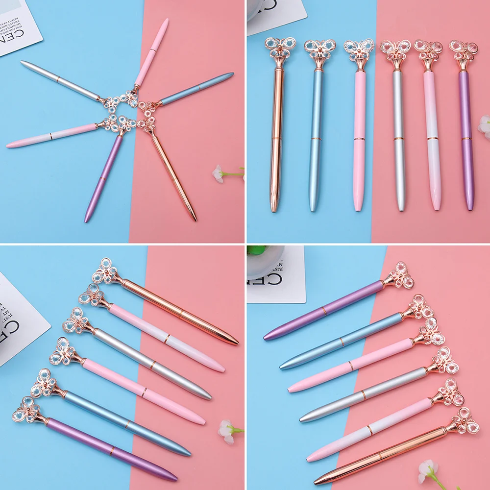 

7Pcs Office Stationery Pens Creative Diamond Metal Pen Style Ballpoint Pen Office Stationery Supplies(Purple Silver Gradie