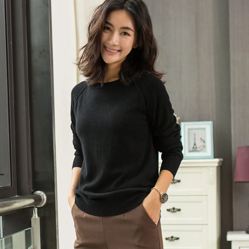 2020 autumn and winter new cashmere sweater women's short round neck loose solid color wild knitted base women | Женская одежда