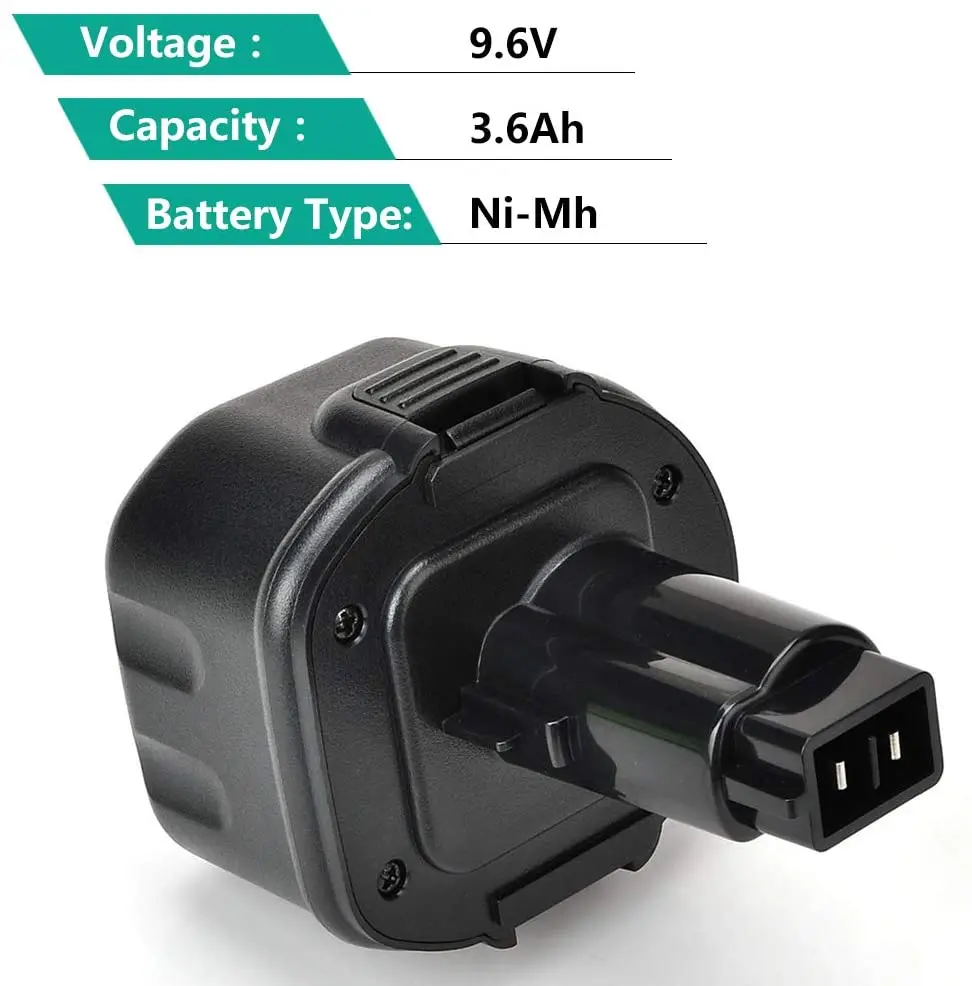 3600mAh for Dewalt 9.6V Battery DW9062 Battery Replacement for DEWALT 9.6V Battery NI-MH, DW9061 DW9062 DE9036 DE9062 DW9614