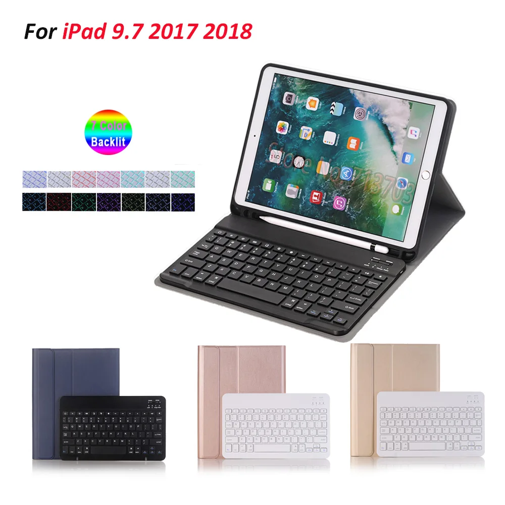 

Клавиатура с подсветкой Чехол для iPad 9,7 2017 2018 с ручкой слот Беспроводной Bluetooth клавиатура чехол Клавиатура Чехол