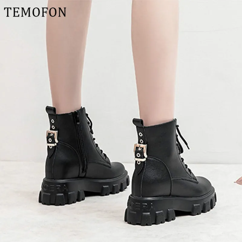 Женские ботинки из натуральной кожи на платформе в готическом стиле|Зимние