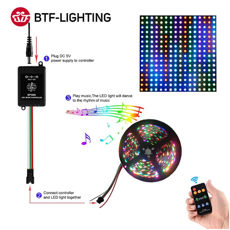 SP106E RGB светодиодный контроллер 9 ключей RF Беспроводной пикселей IC SPI Музыка
