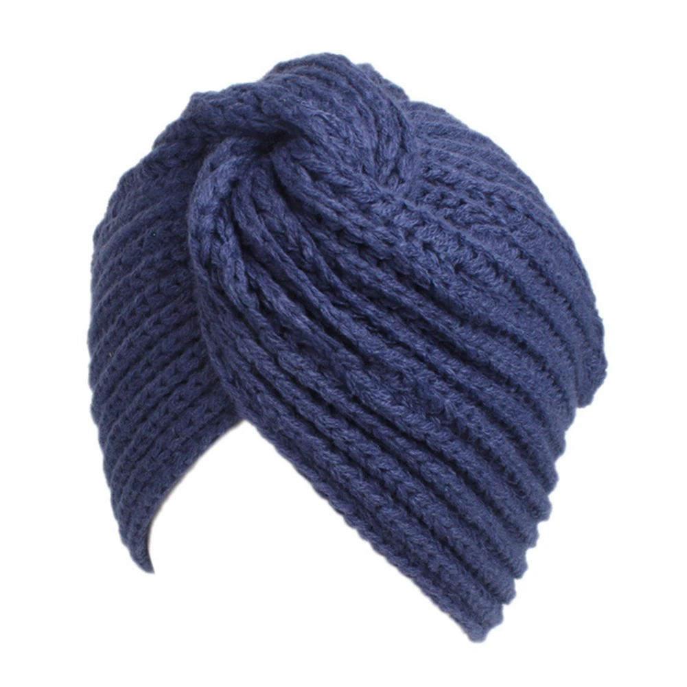 

Women Turban Knot Headwrap Winter Woolen Turban Hat Cross Twisted Cap National Costume Hat d88