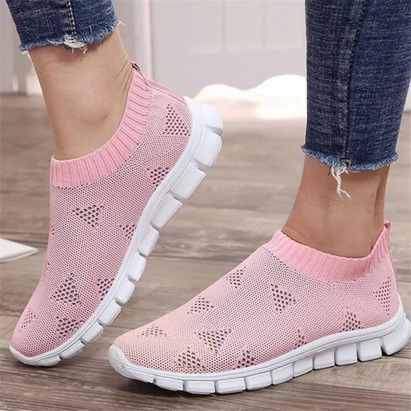 

Large size women's casual shoes 2021 low-top solid color round head mesh women shoes breathable fashion womens sneakers loafers