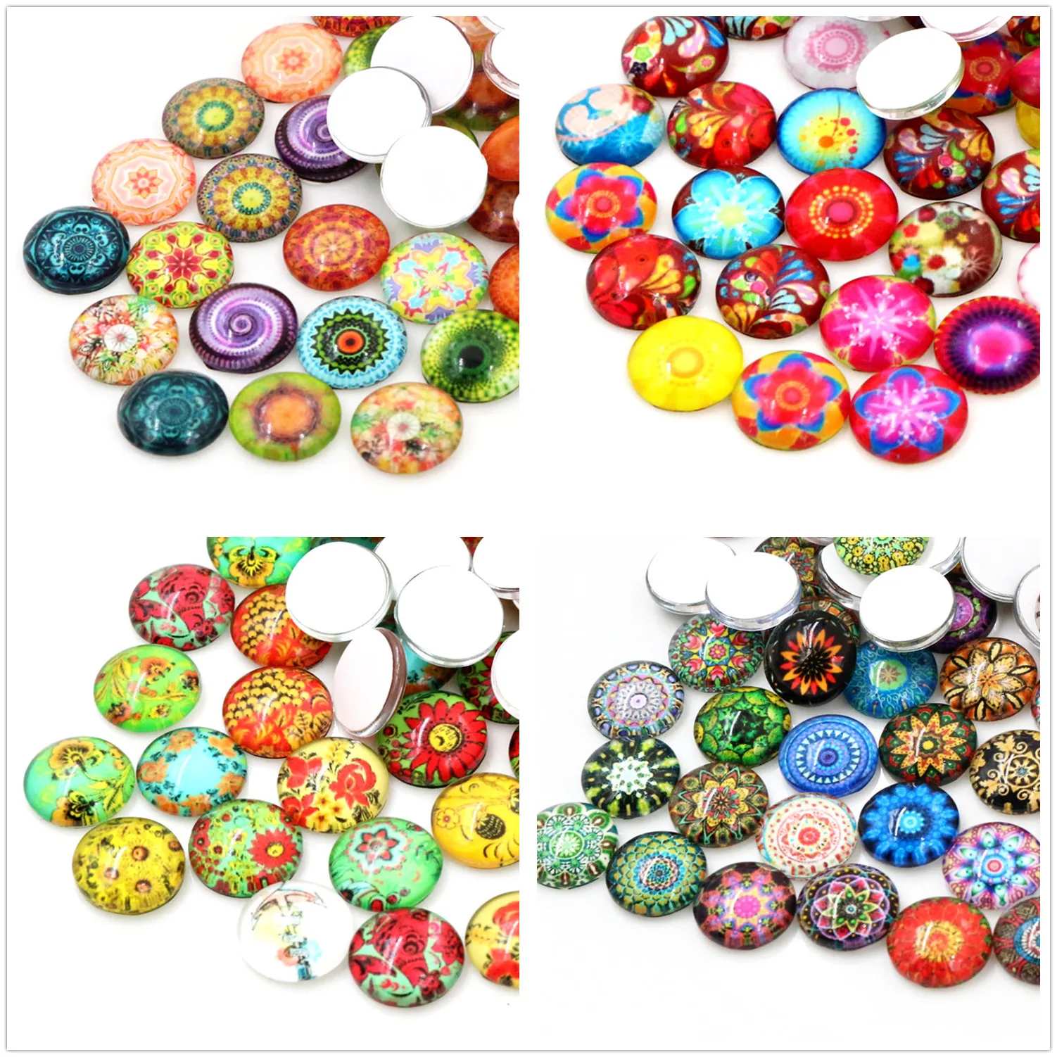 

50pcs/Lot 12mm Colorful Fashion Flower Photo Glass Cabochons Mixed Color Cabochons For Bracelet earrings necklace Bases Settings