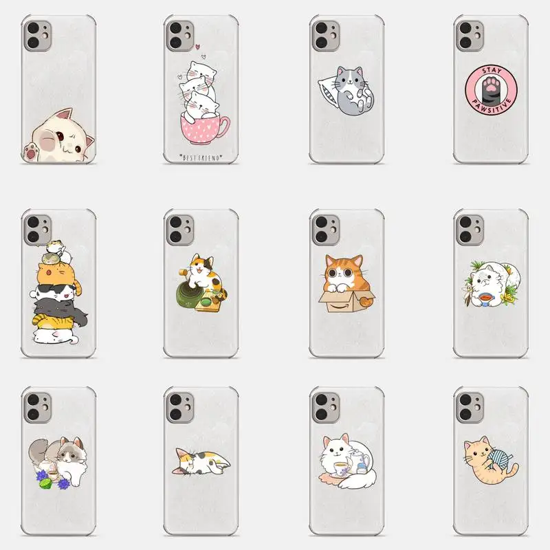 

Cute cartoon cat Phone Case Lambskin Leather For iphone 12 11 8 7 6 XR X XS PLUS MINI PLUS PRO MAX Shockproof